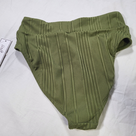 Olive Green Ribbed Bikini Bottoms Nwt Women Size Small Swimsuit Swim Salt + Cove - Picture 2 of 3